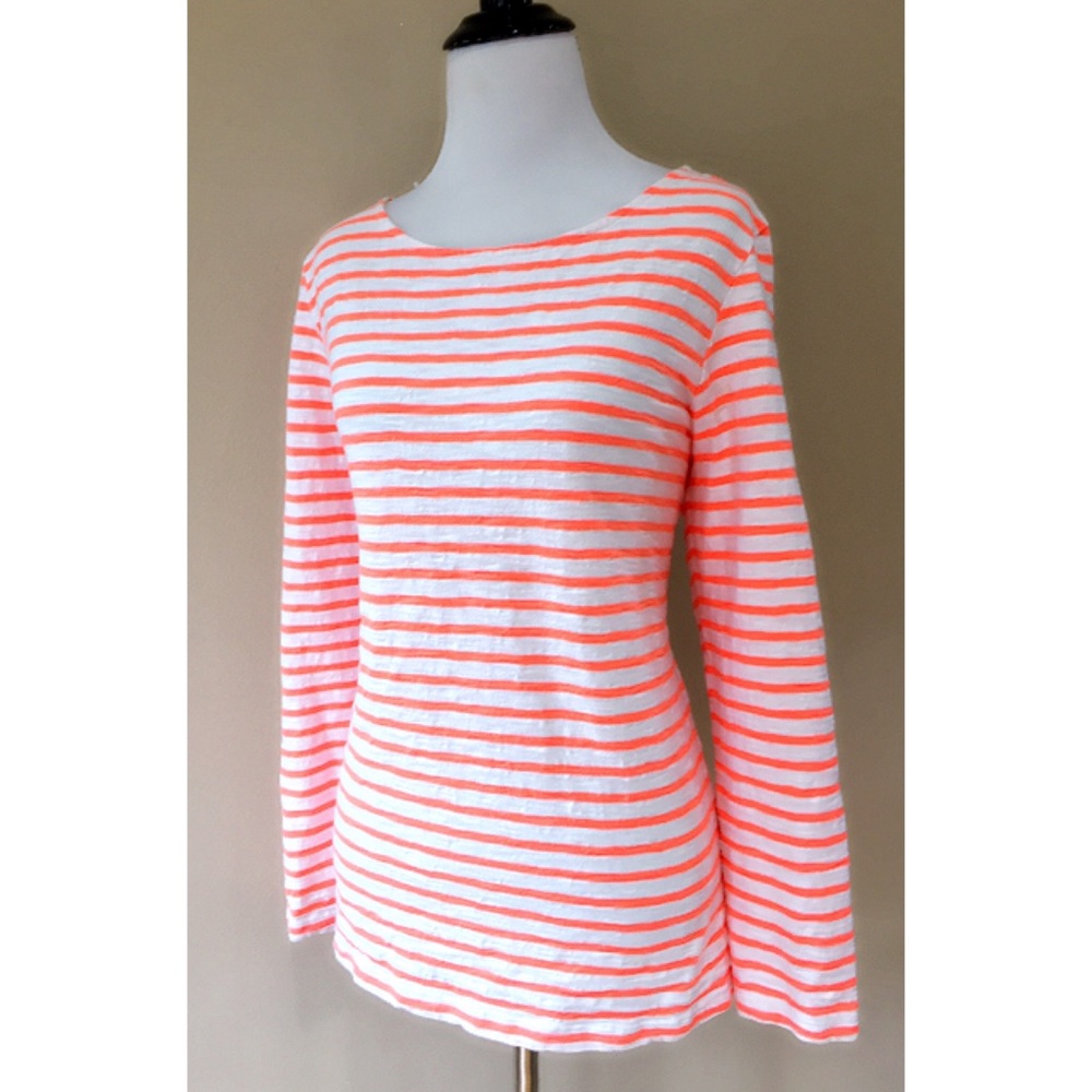 H&M Coral & White Textured Long Sleeve T-Shirt Top